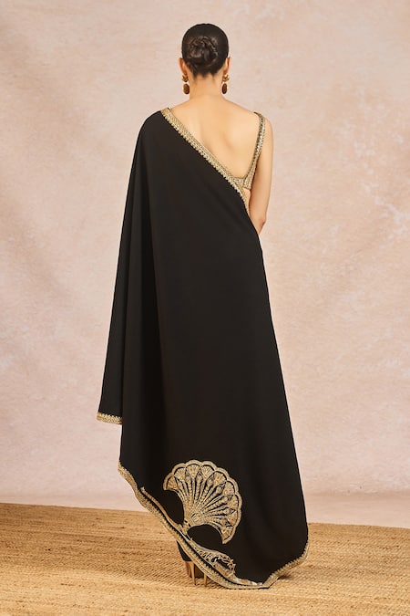 Buy_Masaba_Black Crepe, Tulle Embroidery, Stones, Zari, Aur Tum Pre-stitched Saree Set _Online_at_Aza_Fashions