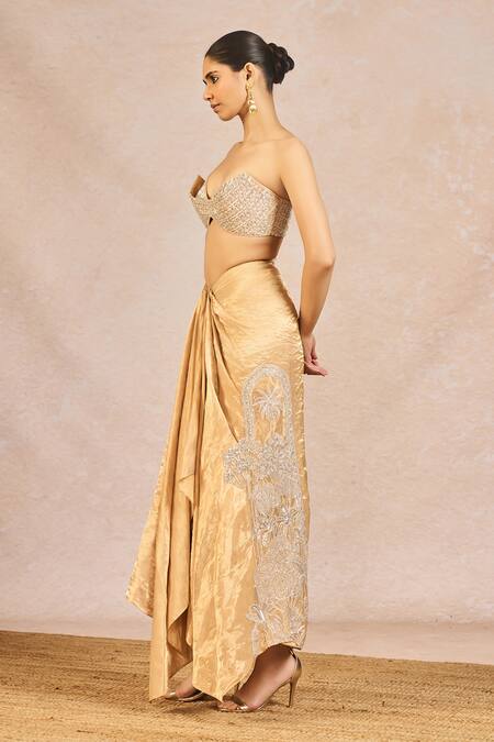 Buy Masaba Gold Tissue Sequins, Beads Chandni Embroidered Bustier And Draped Veshti Skirt Set Online at Aza Fashions Buy_Masaba_Gold Tissue Sequins, Beads Chandni Embroidered Bustier And Draped Veshti Skirt Set _Online_at_Aza_Fashions