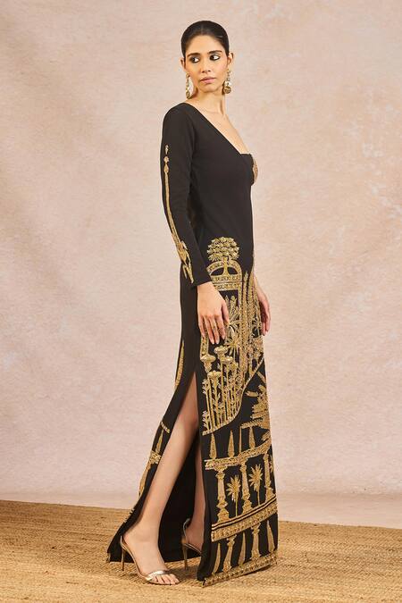Buy_Masaba_Black Georgette Embroidery, Sequins, Aankhon Ka Paigam Gown With Bustier _Online_at_Aza_Fashions