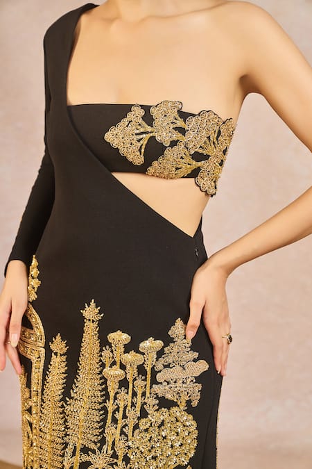 Buy_Masaba_Black Georgette Embroidery, Sequins, Aankhon Ka Paigam Gown With Bustier 