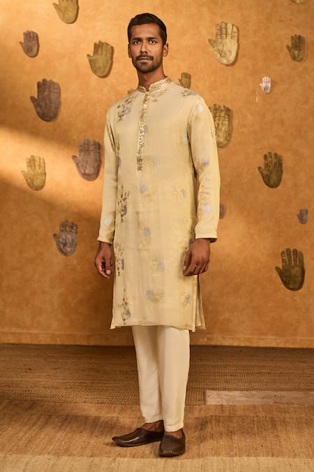 Shop_Masaba_Gold Tissue Foil Printing, Embroidery Ivory Moon Garden Kurta Set _Online_at_Aza_Fashions