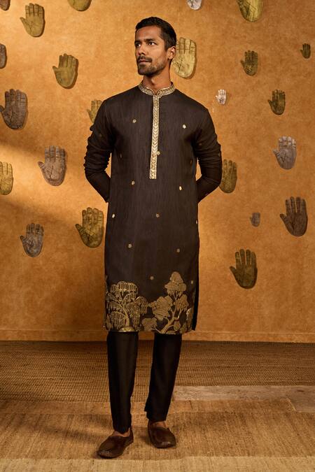 Buy_Masaba_Black Jacquard Embroidery Zen Kurta With Pant_Online_at_Aza_Fashions