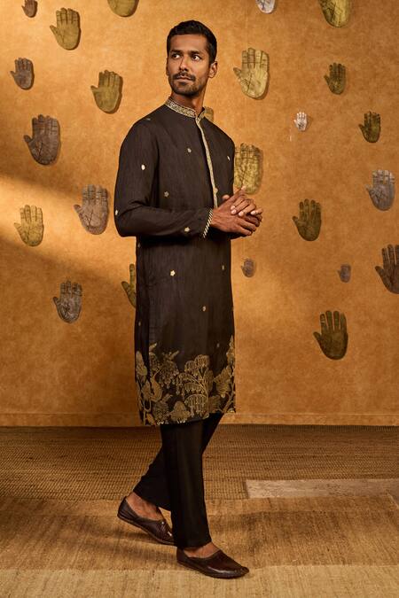 Shop_Masaba_Black Jacquard Embroidery Zen Kurta With Pant_Online_at_Aza_Fashions