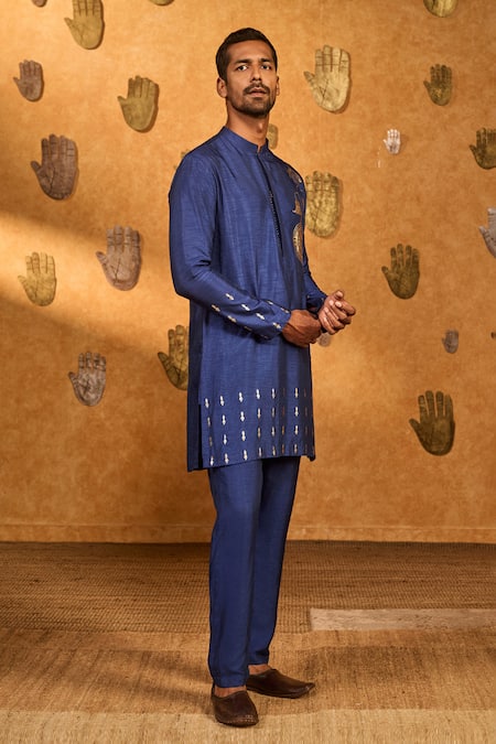 Buy_Masaba_Sapphire Silk Foil Printing Trinklet And Pots Kurta Set _Online_at_Aza_Fashions