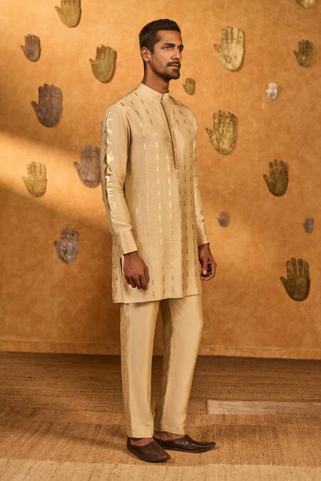 Masaba Beige Silk Foil Printing Littile Pots Kurta Set at Aza Fashions Masaba_Beige Silk Foil Printing Littile Pots Kurta Set_at_Aza_Fashions