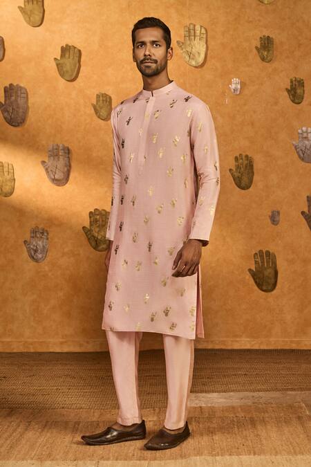 Buy Masaba Pink Silk Foil Printing Baby Whispering Leaf Kurta Set Buy_Masaba_Pink Silk Foil Printing Baby Whispering Leaf Kurta Set