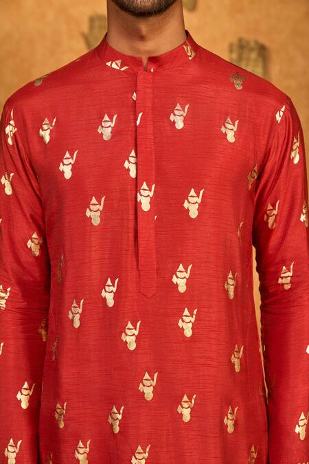 Buy_Masaba_Red Silk Foil Printing Whispering Leaf Kurta Set 