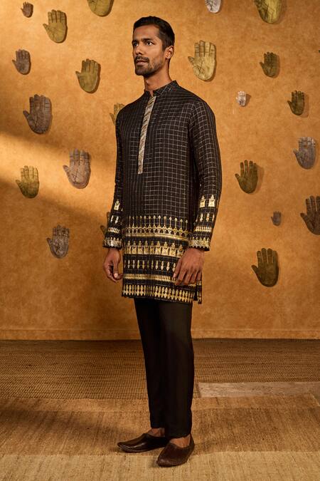Masaba_Black Foil Printing Midas Touch Kurta With Pant_Online_at_Aza_Fashions