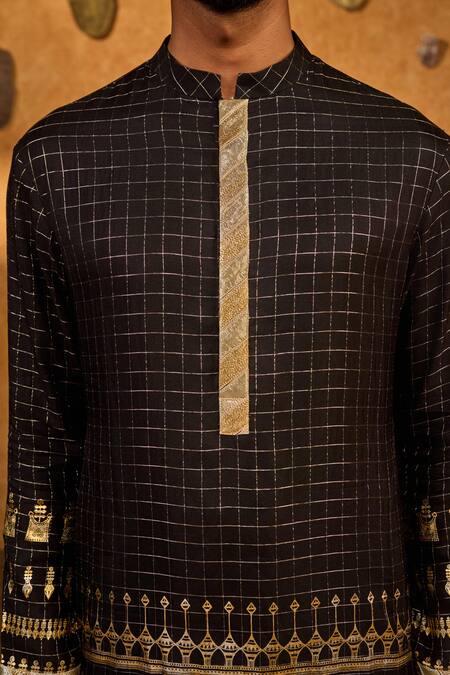 Shop_Masaba_Black Foil Printing Midas Touch Kurta With Pant_Online_at_Aza_Fashions