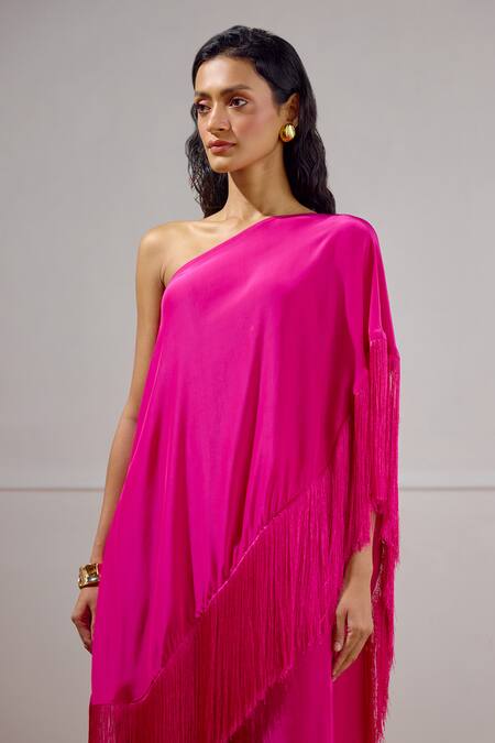 Shop_Lavanya Ahuja_Pink Crepe One Shoulder Sea Sprite Cape Set _Online_at_Aza_Fashions