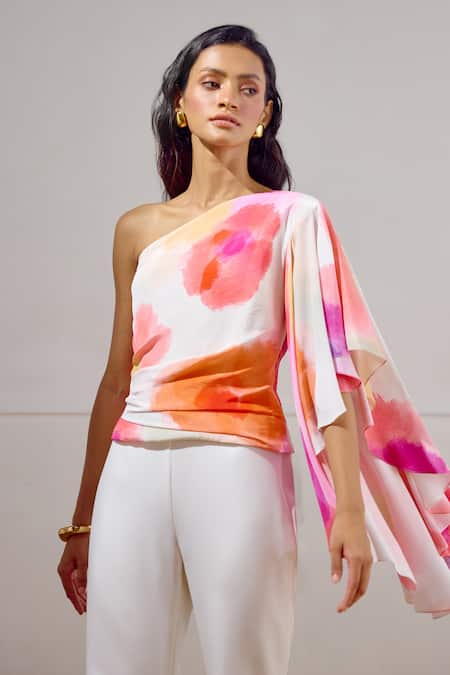 Lavanya Ahuja White Crepe One Shoulder Billow Draped Top Online at Aza Fashions Lavanya Ahuja_White Crepe One Shoulder Billow Draped Top _Online_at_Aza_Fashions