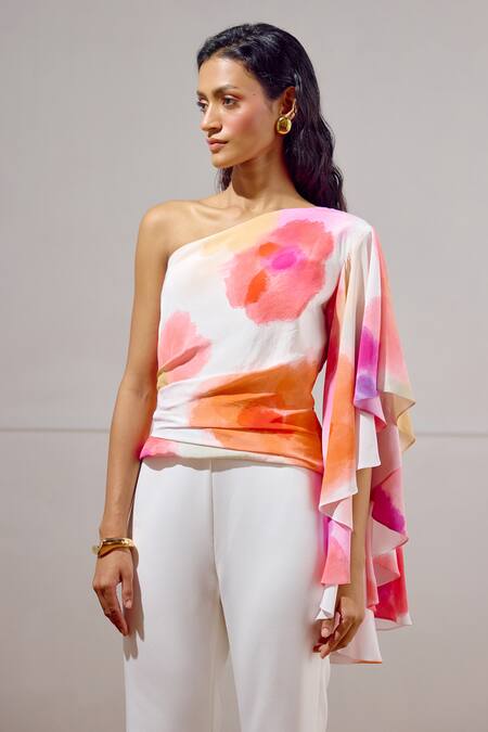 Buy Lavanya Ahuja White Crepe One Shoulder Billow Draped Top Online at Aza Fashions Buy_Lavanya Ahuja_White Crepe One Shoulder Billow Draped Top _Online_at_Aza_Fashions