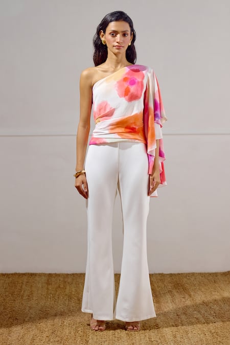 Lavanya Ahuja White Crepe One Shoulder Billow Draped Top at Aza Fashions Lavanya Ahuja_White Crepe One Shoulder Billow Draped Top _at_Aza_Fashions