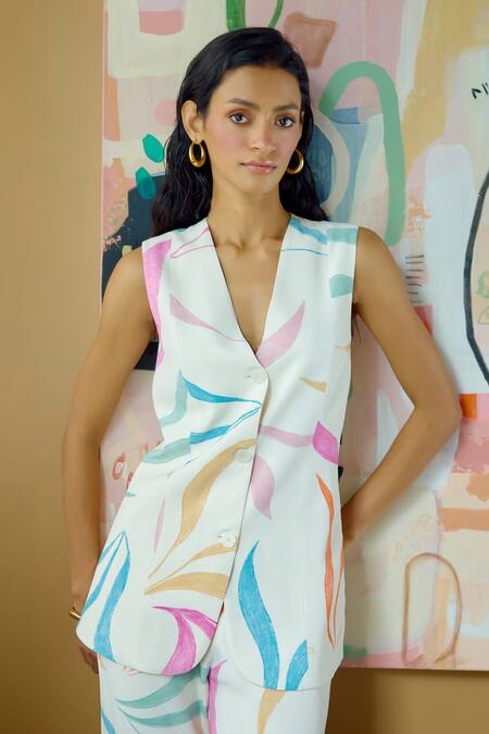 Buy Lavanya Ahuja Multi Color Crepe V-neck Mariner Printed Waistcoat Set Online at Aza Fashions Buy_Lavanya Ahuja_Multi Color Crepe V-neck Mariner Printed Waistcoat Set _Online_at_Aza_Fashions