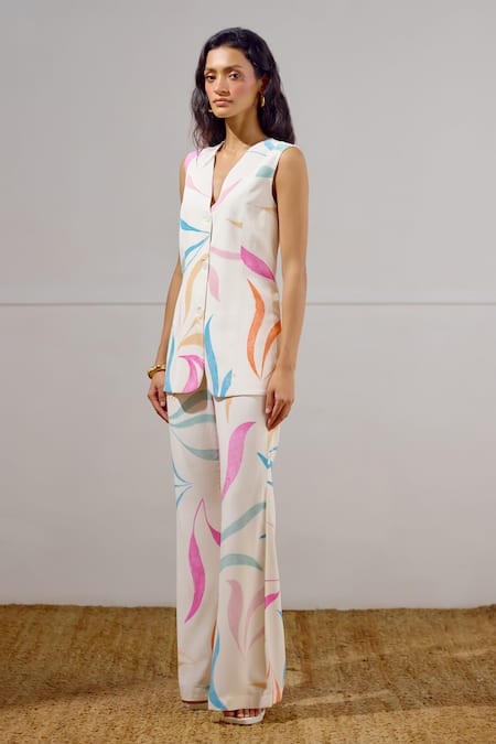 Shop Lavanya Ahuja Multi Color Crepe V-neck Mariner Printed Waistcoat Set Online at Aza Fashions Shop_Lavanya Ahuja_Multi Color Crepe V-neck Mariner Printed Waistcoat Set _Online_at_Aza_Fashions