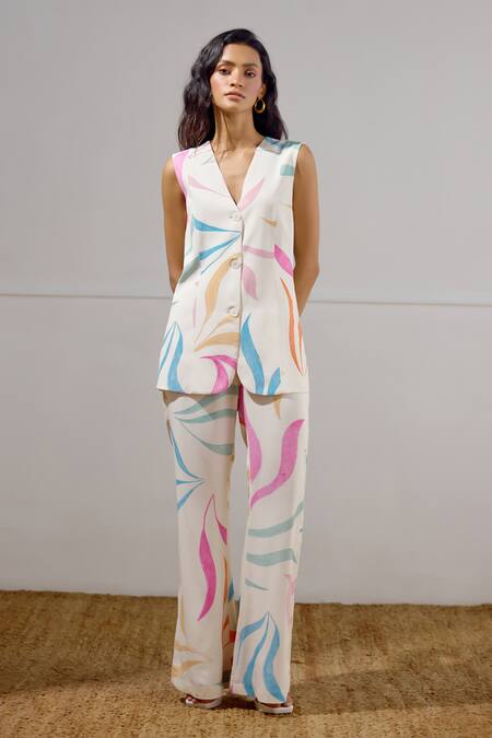 Buy Lavanya Ahuja Multi Color Crepe V-neck Mariner Printed Waistcoat Set Buy_Lavanya Ahuja_Multi Color Crepe V-neck Mariner Printed Waistcoat Set