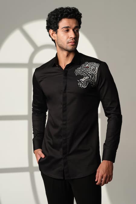 Sanjana Reddy Designs Tiger Placement Embroidered Shirt 