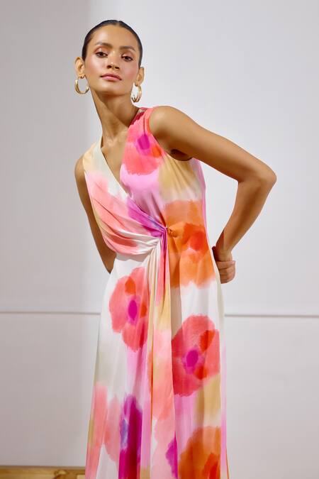 Buy Lavanya Ahuja White Crepe V-neck Sunset Soiree Printed Wrap Dress Online at Aza Fashions Buy_Lavanya Ahuja_White Crepe V-neck Sunset Soiree Printed Wrap Dress _Online_at_Aza_Fashions