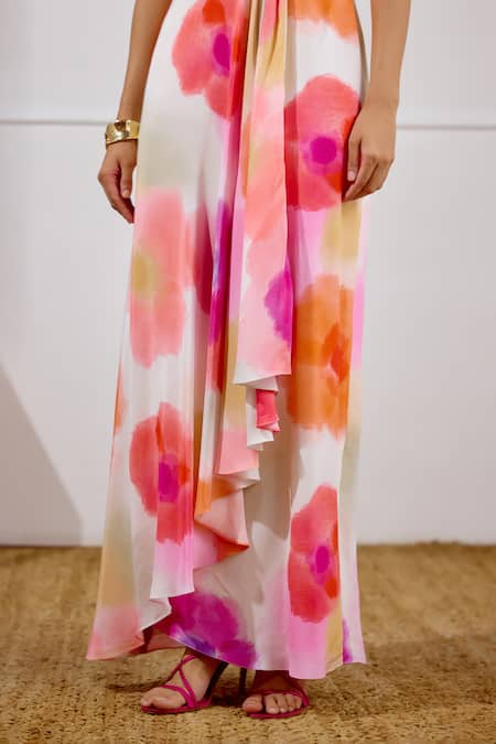 Shop Lavanya Ahuja White Crepe V-neck Sunset Soiree Printed Wrap Dress Online at Aza Fashions Shop_Lavanya Ahuja_White Crepe V-neck Sunset Soiree Printed Wrap Dress _Online_at_Aza_Fashions
