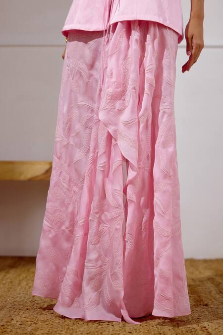 Lavanya Ahuja Pink Linen, Satin, Organza Embroidery Unfurl Tie Up Top And Draped Skirt Set Online at Aza Fashions Lavanya Ahuja_Pink Linen, Satin, Organza Embroidery Unfurl Tie Up Top And Draped Skirt Set _Online_at_Aza_Fashions