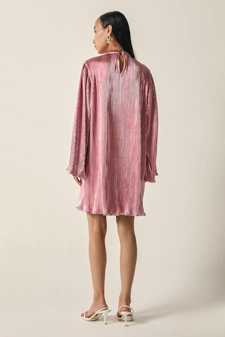 Shop House Of Zeniaa Pink High Neck Ella Metallic Dress at Aza Fashions Shop_House Of Zeniaa_Pink High Neck Ella Metallic Dress_at_Aza_Fashions