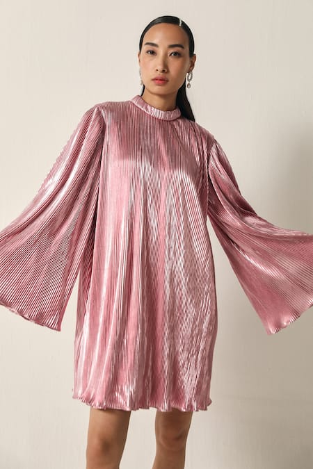Buy House Of Zeniaa Pink High Neck Ella Metallic Dress Online at Aza Fashions Buy_House Of Zeniaa_Pink High Neck Ella Metallic Dress_Online_at_Aza_Fashions