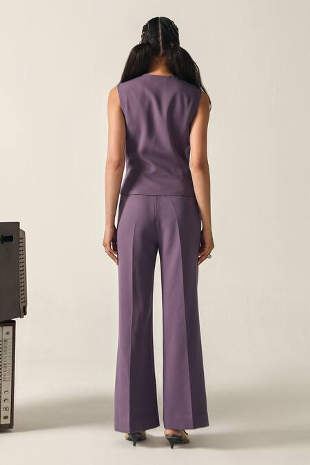 Shop House Of Zeniaa Purple Crepe V-neck Emma Sleeveless Vest And Trouser Set at Aza Fashions Shop_House Of Zeniaa_Purple Crepe V-neck Emma Sleeveless Vest And Trouser Set_at_Aza_Fashions