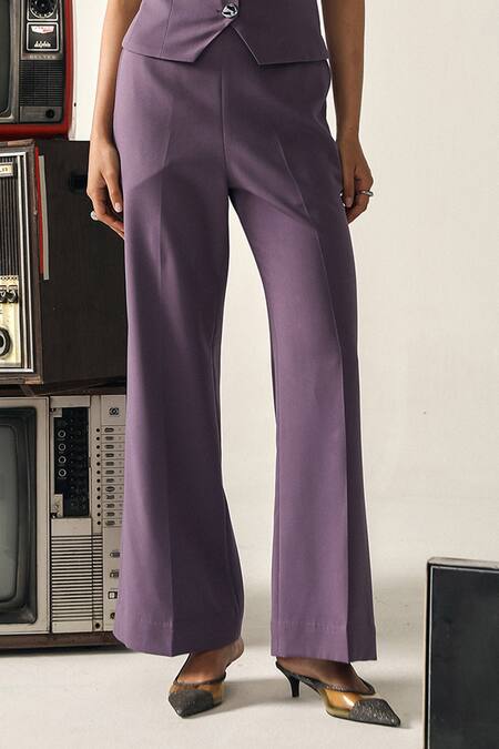 Buy House Of Zeniaa Purple Crepe V-neck Emma Sleeveless Vest And Trouser Set Online at Aza Fashions Buy_House Of Zeniaa_Purple Crepe V-neck Emma Sleeveless Vest And Trouser Set_Online_at_Aza_Fashions