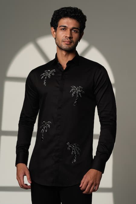 Sanjana Reddy Designs Palm Tree Embroidered Shirt 