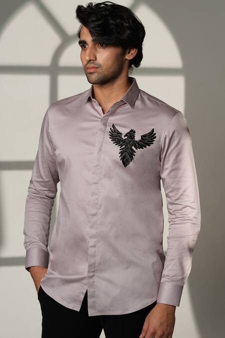 Sanjana Reddy Designs 3D Pheonix Placement Embroidered Shirt 