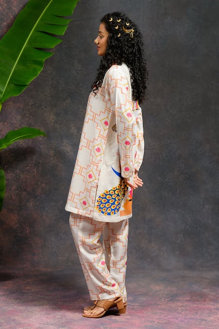 Shop Prachi Kamat White Viscose, Silk Round Neck Morviika Printed Kurta With Pant Online at Aza Fashions Shop_Prachi Kamat_White Viscose, Silk Round Neck Morviika Printed Kurta With Pant _Online_at_Aza_Fashions