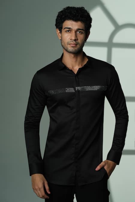 Sanjana Reddy Designs Black Cotton Studs Pyramid Studded Shirt 