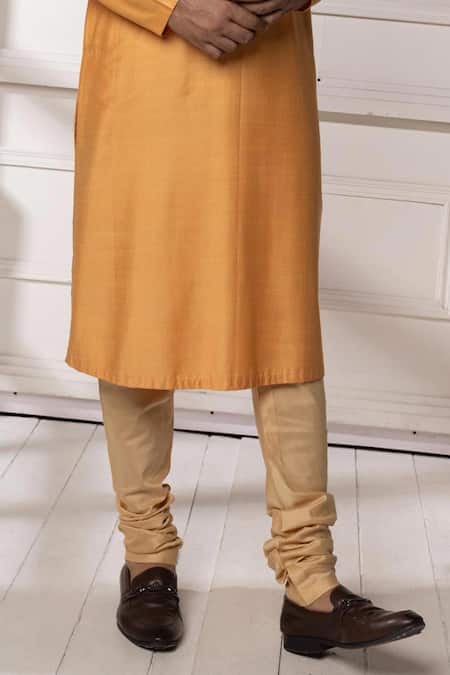 Minikin_Orange Silk, Dupion Gota Patti, Embroidery Placket Kurta Set _Online_at_Aza_Fashions