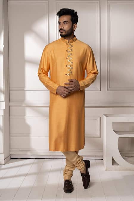 Minikin Orange Silk, Dupion Gota Patti, Embroidery Placket Kurta Set