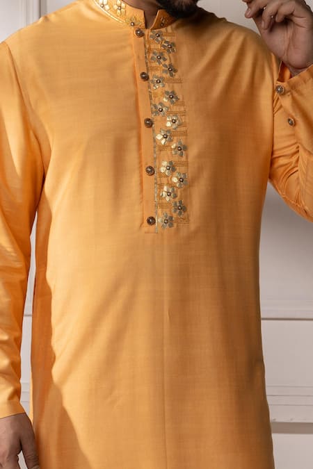 Buy_Minikin_Orange Silk, Dupion Gota Patti, Embroidery Placket Kurta Set 
