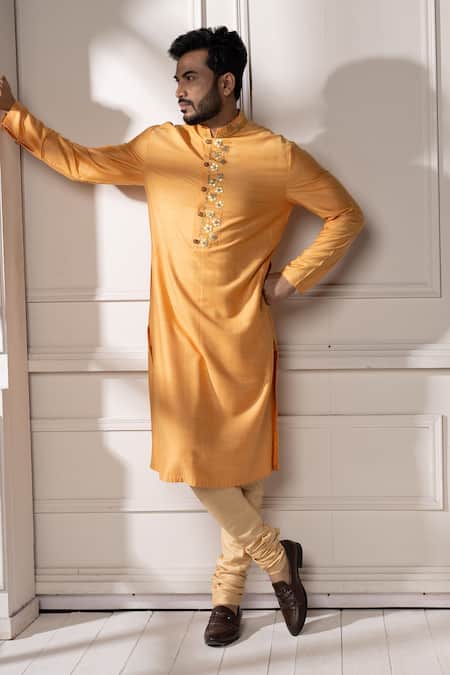 Shop_Minikin_Orange Silk, Dupion Gota Patti, Embroidery Placket Kurta Set 