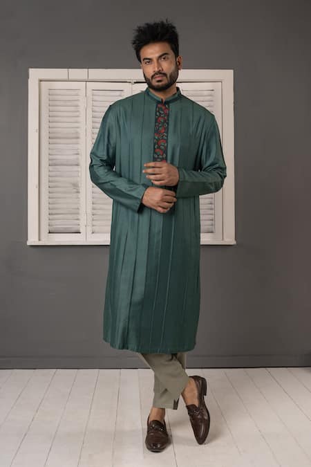 Minikin Green Silk Embroidery Placement Kurta Set 