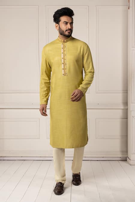 Shop_Minikin_Green Silk, Viscose Embroidery Kashmiri Kurta Set _Online_at_Aza_Fashions