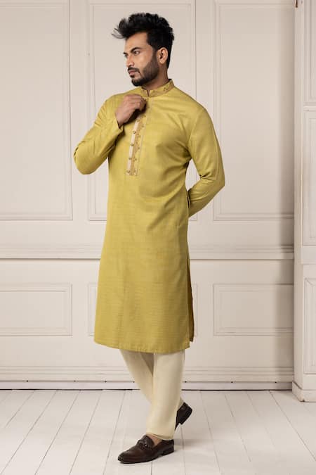 Minikin_Green Silk, Viscose Embroidery Kashmiri Kurta Set _at_Aza_Fashions