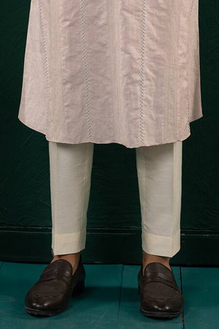 Minikin_Pink Linen Embroidery Hand Kurta Set _Online_at_Aza_Fashions