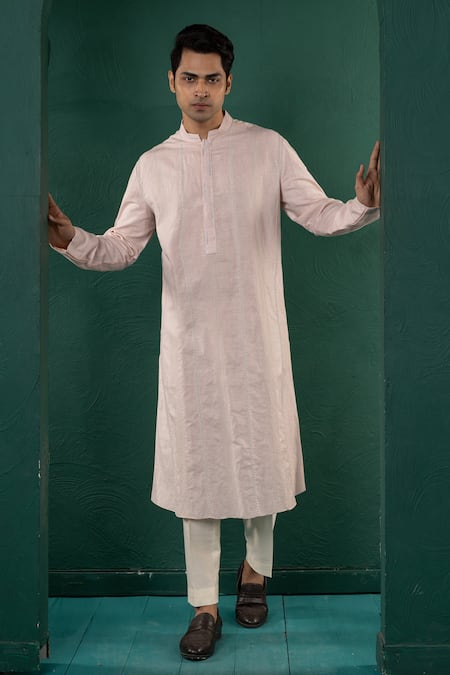 Minikin Pink Linen Embroidery Hand Kurta Set