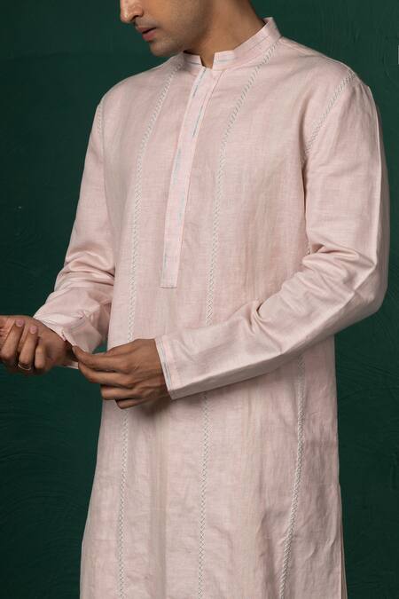 Buy_Minikin_Pink Linen Embroidery Hand Kurta Set 