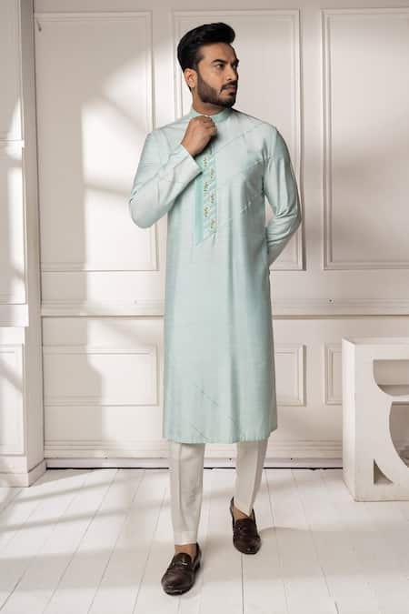 Minikin Aqua Silk, Viscose Embroidery Floral Placement Kurta Set