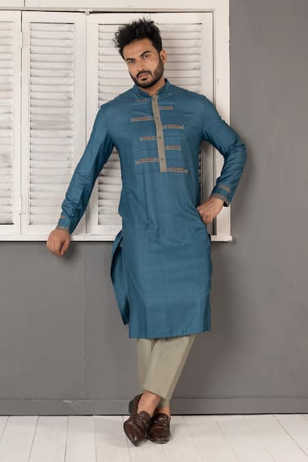 Buy Minikin Blue Silk, Viscose Embroidery Geometric Kurta Set Online at Aza Fashions Buy_Minikin_Blue Silk, Viscose Embroidery Geometric Kurta Set _Online_at_Aza_Fashions