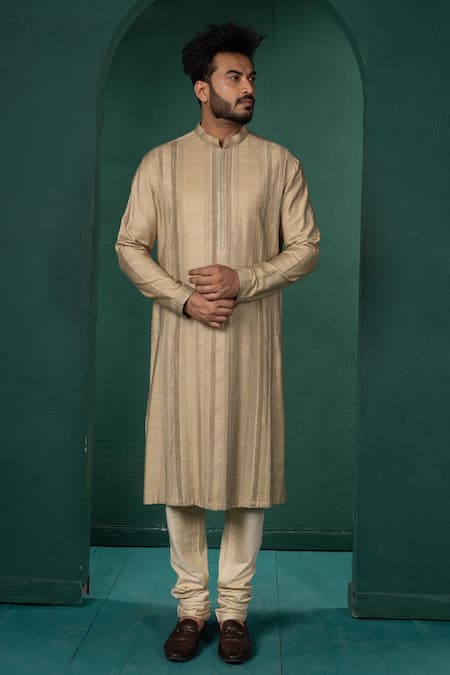 Minikin Beige Silk, Viscose Pintuck Kurta Set