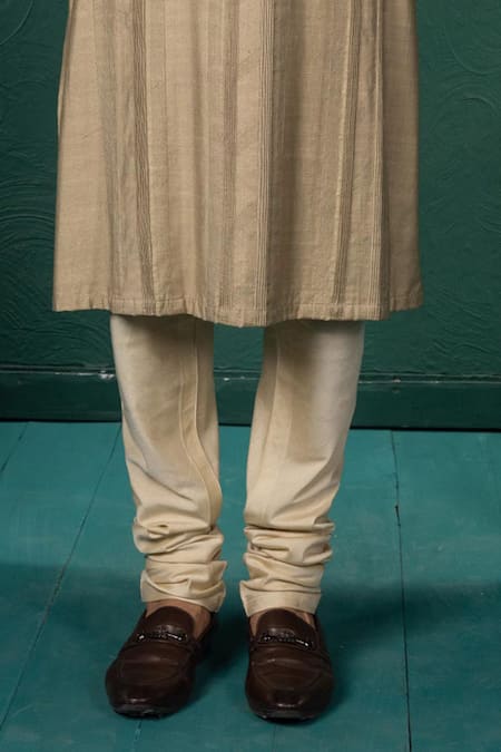 Minikin_Beige Silk, Viscose Pintuck Kurta Set _Online_at_Aza_Fashions