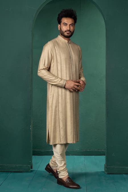 Buy_Minikin_Beige Silk, Viscose Pintuck Kurta Set _Online_at_Aza_Fashions