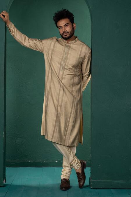 Buy_Minikin_Beige Silk, Viscose Pintuck Kurta Set 
