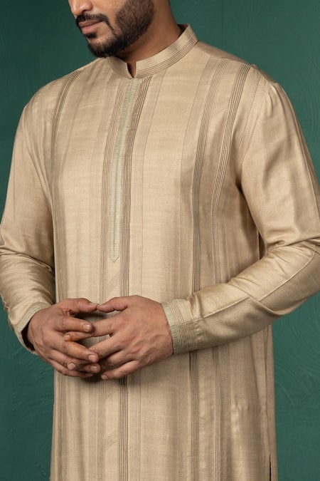 Shop_Minikin_Beige Silk, Viscose Pintuck Kurta Set 