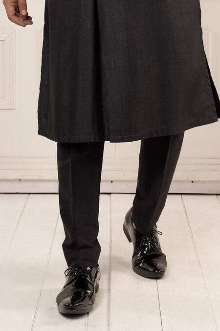 Minikin_Black Dupion, Silk, Viscose Embroidery Thread Kurta Set _Online_at_Aza_Fashions